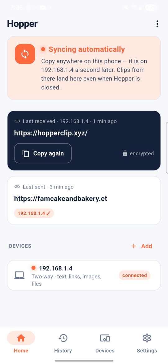 Hopper on Android, light theme